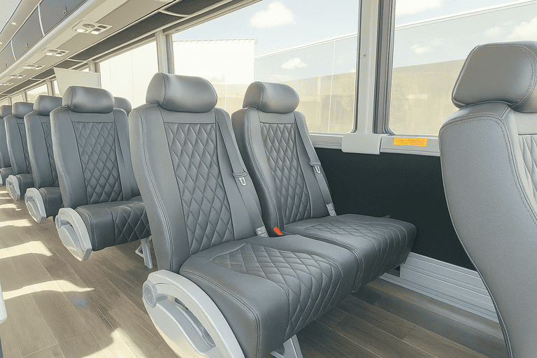 interior of Bridgeport Minibus Company charter bus
